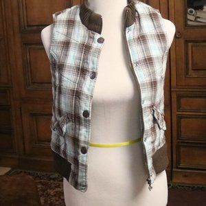 Justice Quilted Brown/Teal Plaid Vest #535